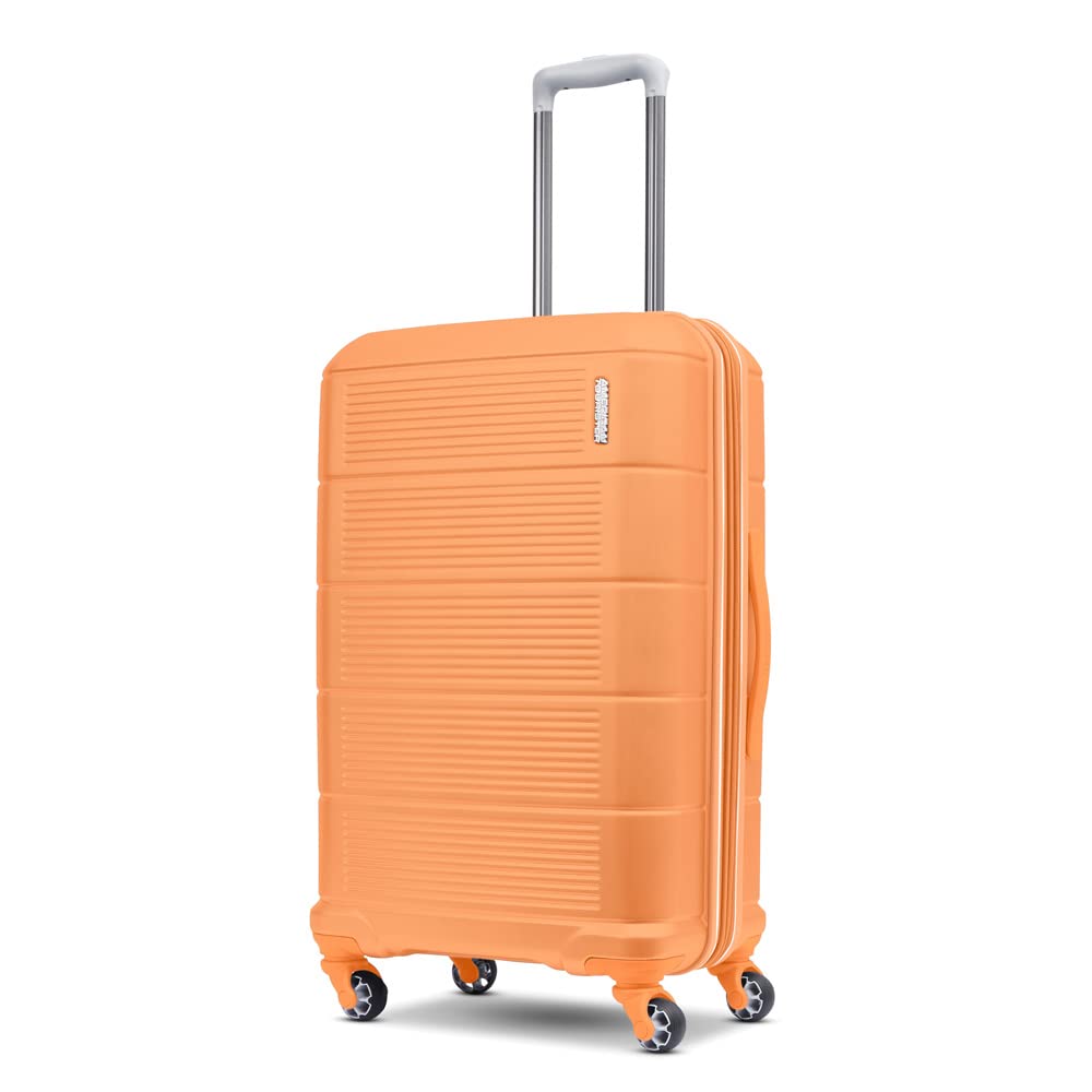 American Tourister Stratum 2.0 Expandable Hardside Luggage with Spinner Wheels, 24-Inch Checked-Medium, Papaya