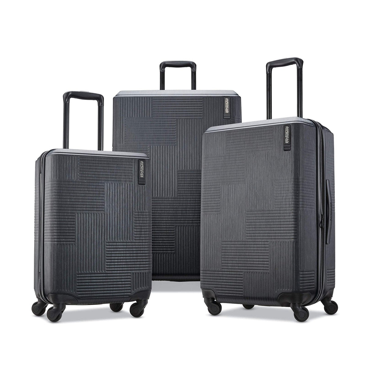 American Tourister Stratum XLT Expandable Hardside Luggage with Spinner Wheels, Jet Black, Checked - Large 28 - Inch