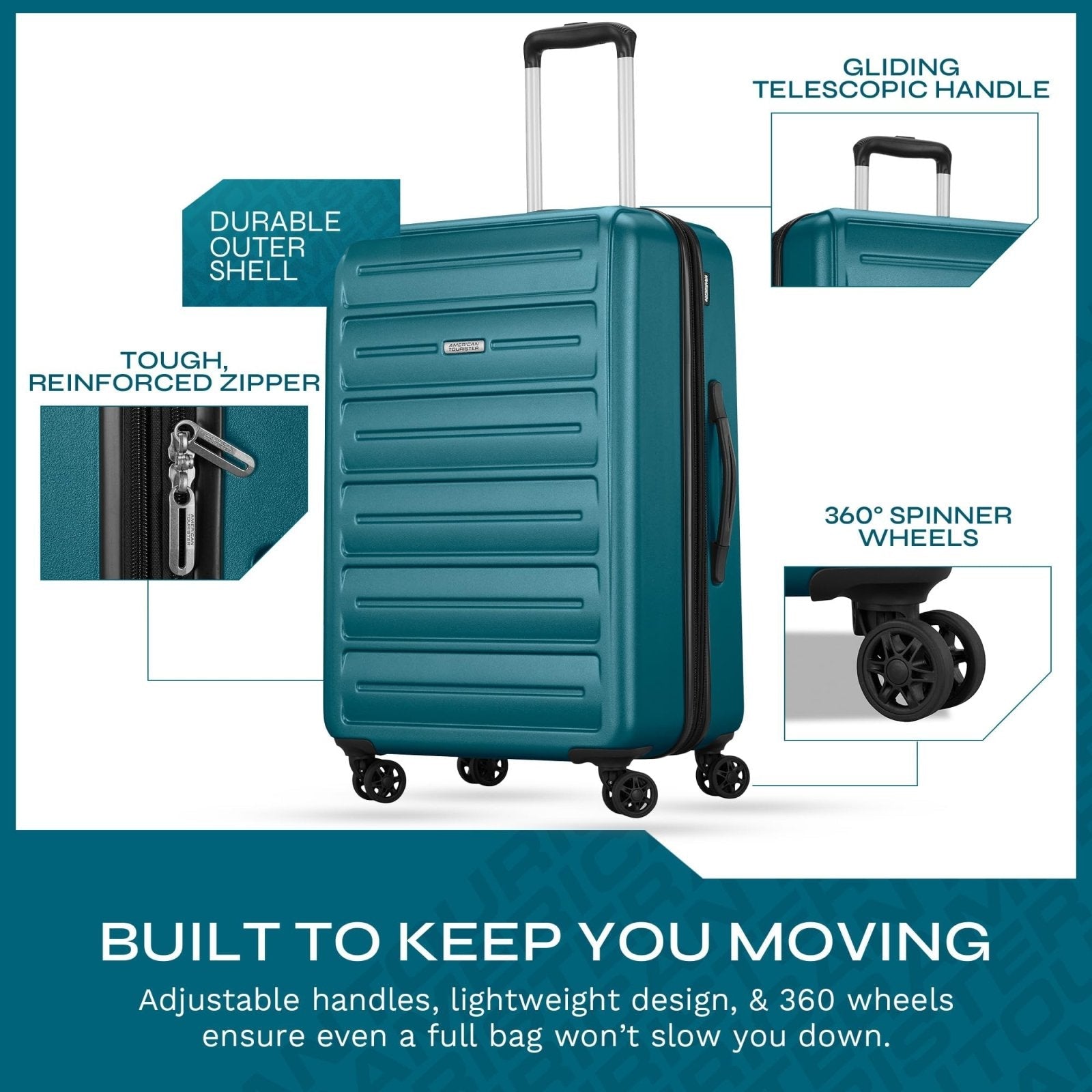 American Tourister Westridge Hardside Luggage Set with Spinner Wheels, Teal, 3PC Set (CO/M/L)