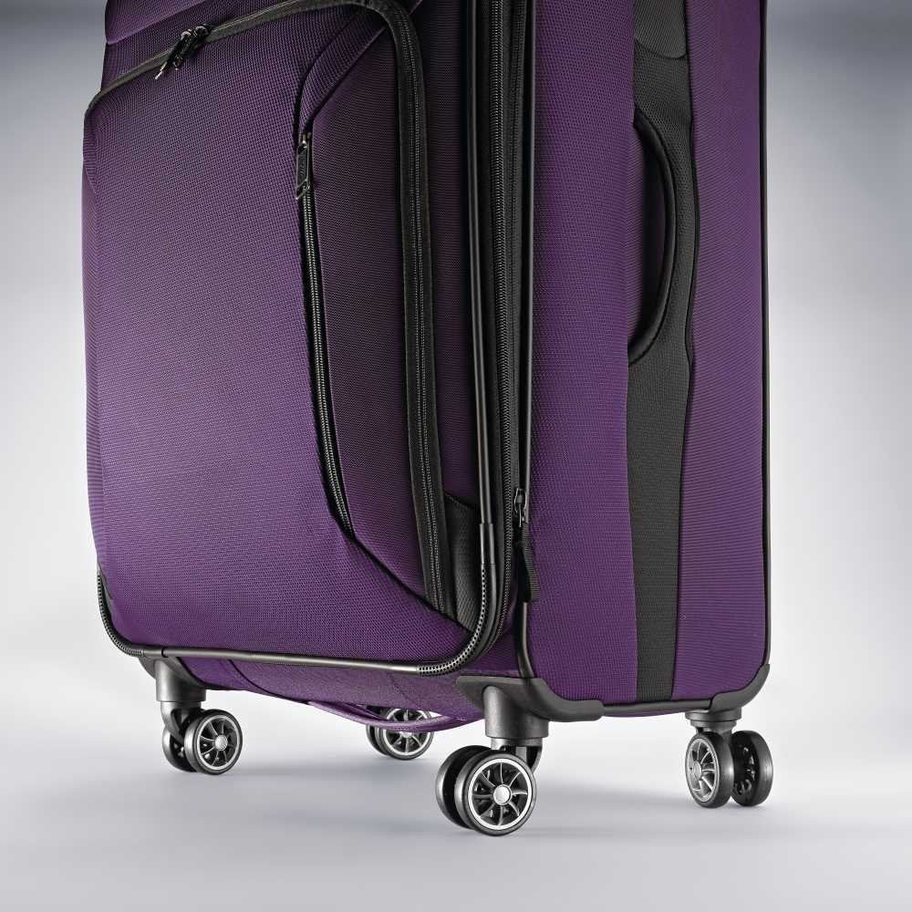 American Tourister Zoom Softside Luggage with Spinner Wheels, Purple, Checked - Medium 25 - Inch