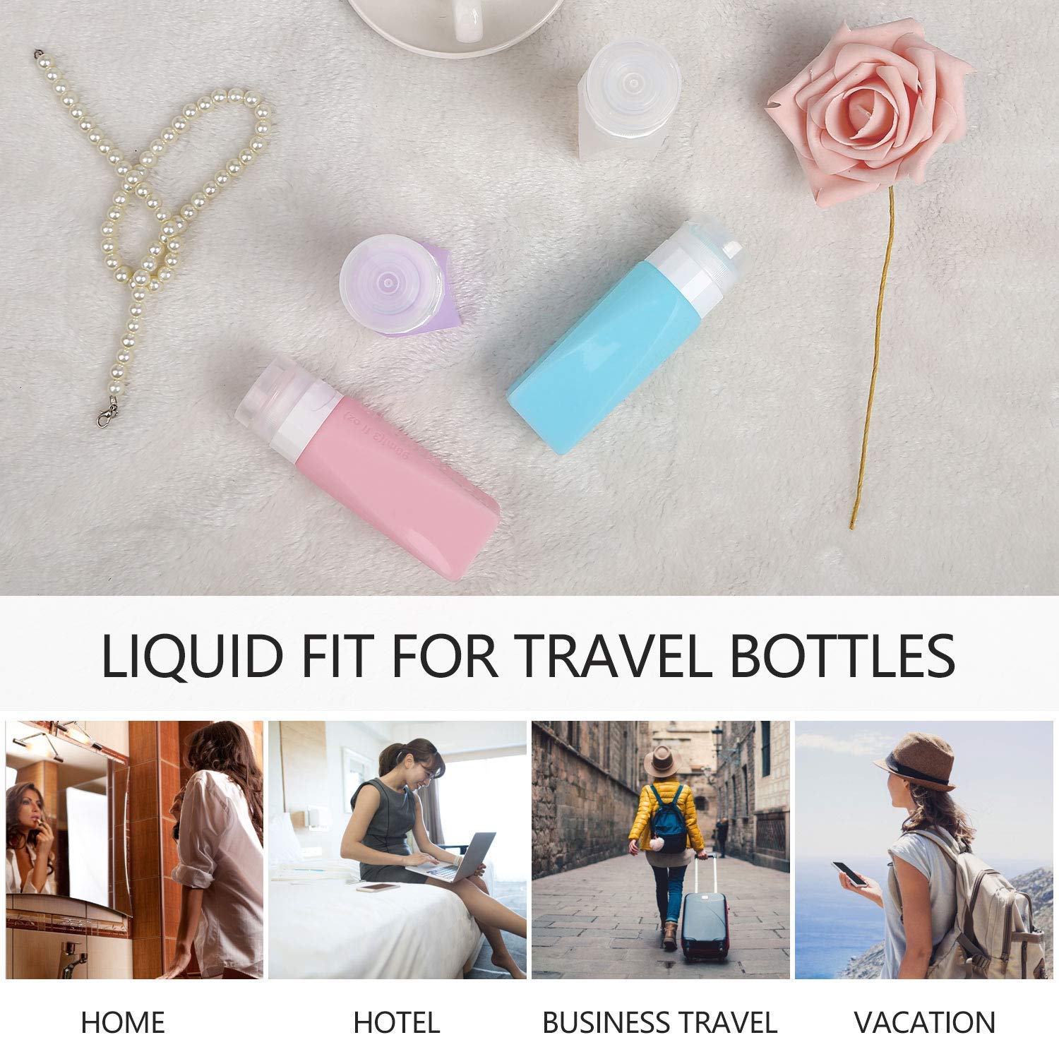 Amphism Travel Bottles Leak Proof,3 oz TSA Approved Silicone Squeezable, Refillable Containers Set for Toiletries Shampoo Conditioner Lotion