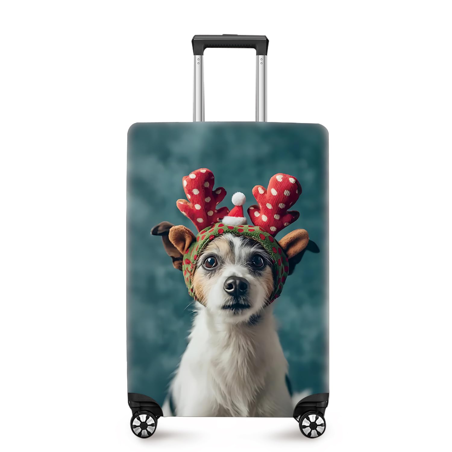 ANNA QUEEN Christmas Dog Luggage Cover, Cute Puppy with Reindeer Antlers Suitcase Protector, Washable Stretchable Travel Sleeve for 28-30 Inch Luggage