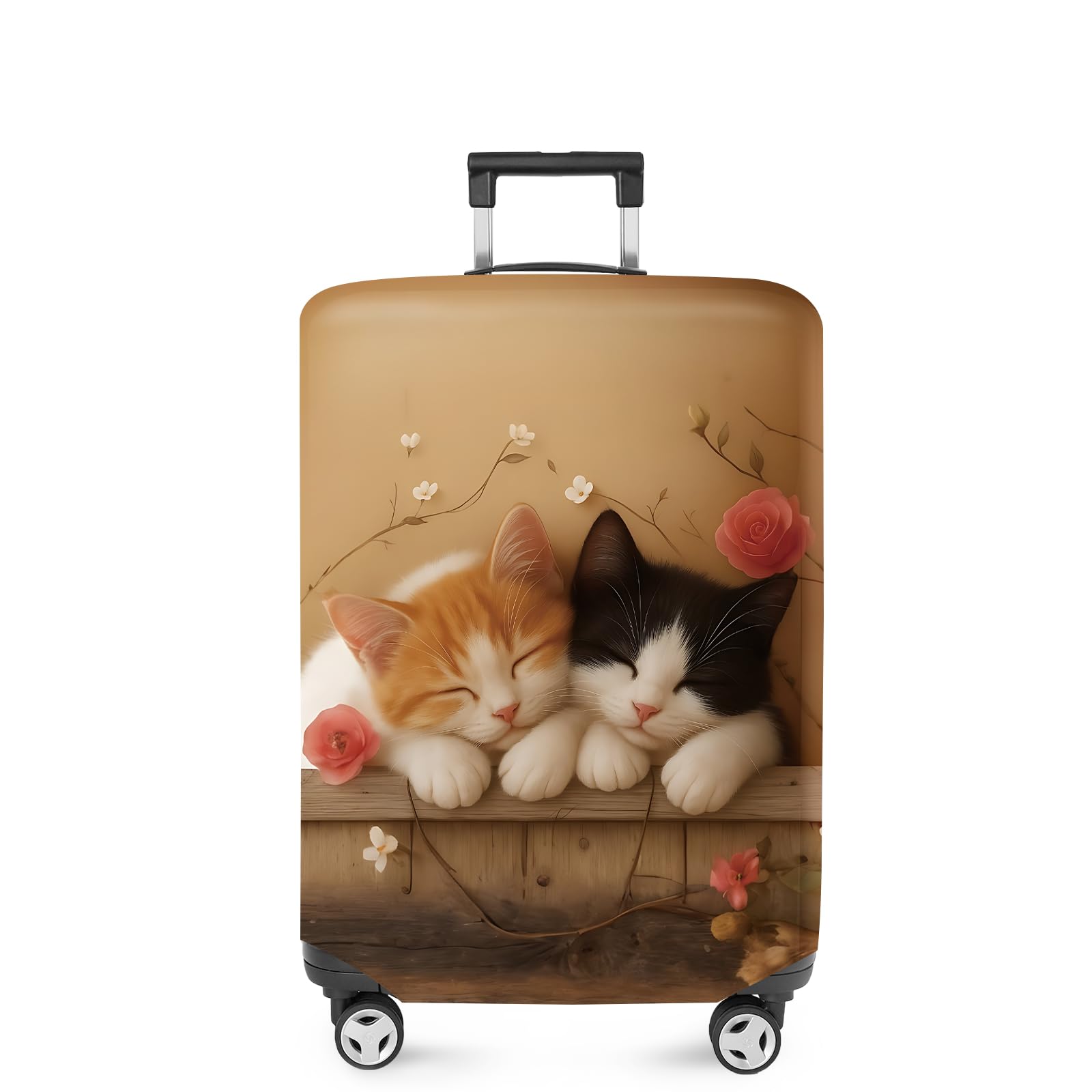 ANNA QUEEN Sleeping Cats Luggage Cover, Adorable Kitten Design with Floral Elements, Stretchable, Washable Travel Sleeve for 32-34 Inch Suitcases