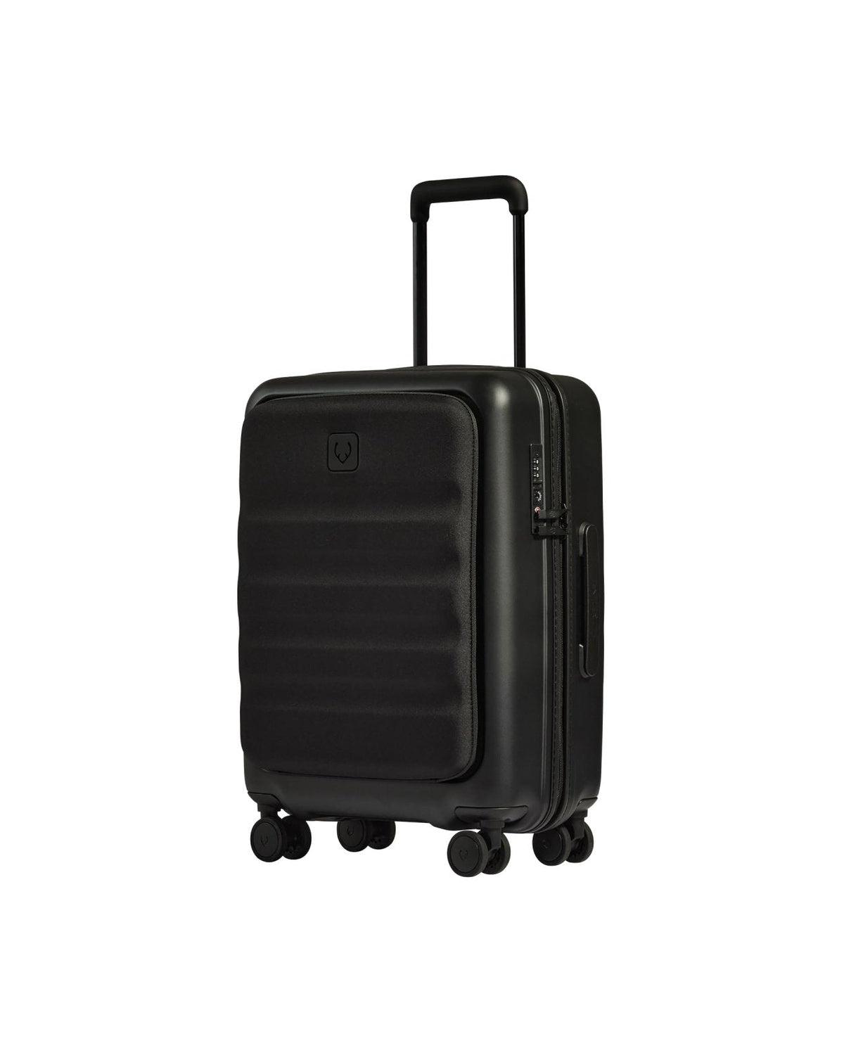 ANTLER - Icon Stripe Hardside Carry On Luggage with Pocket, 21.7x15.7x9.4 Inch, 47L - Lightweight, 4 Spinner Wheels, Adjustable Handle, External Front Pocket, Small Suitcase, TSA Lock - Black