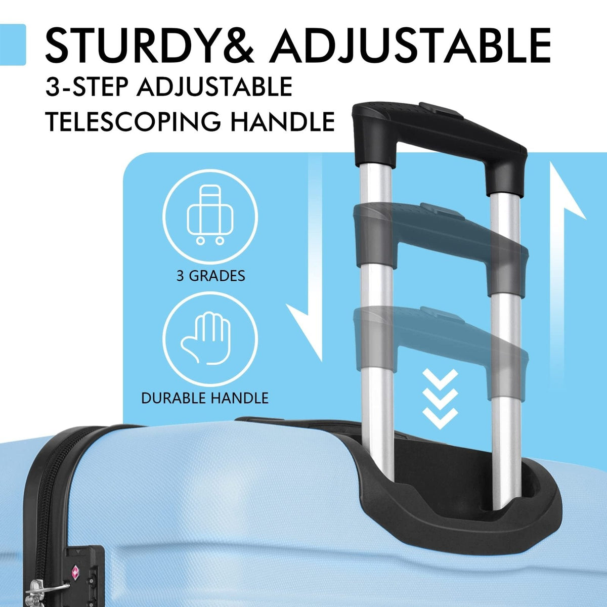 AnyZip Luggage PC ABS Hardside Lightweight Suitcase with 4 Universal Wheels TSA Lock Carry - On 20 Inch Light Blue