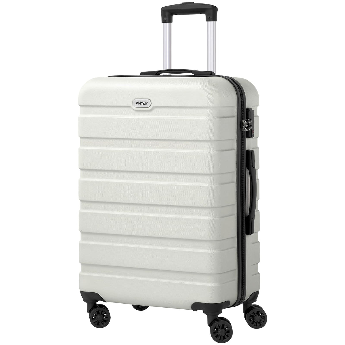 AnyZip Luggage PC ABS Hardside Lightweight Suitcase with 4 Universal Wheels TSA Lock Checked-Medium 24 Inch White