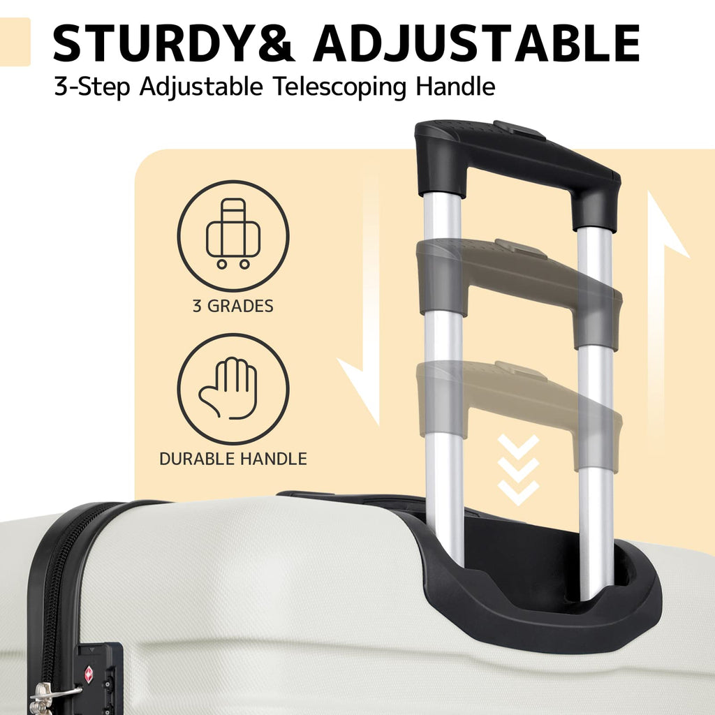 AnyZip Luggage PC ABS Hardside Lightweight Suitcase with 4 Universal Wheels TSA Lock Checked - Medium 24 Inch White