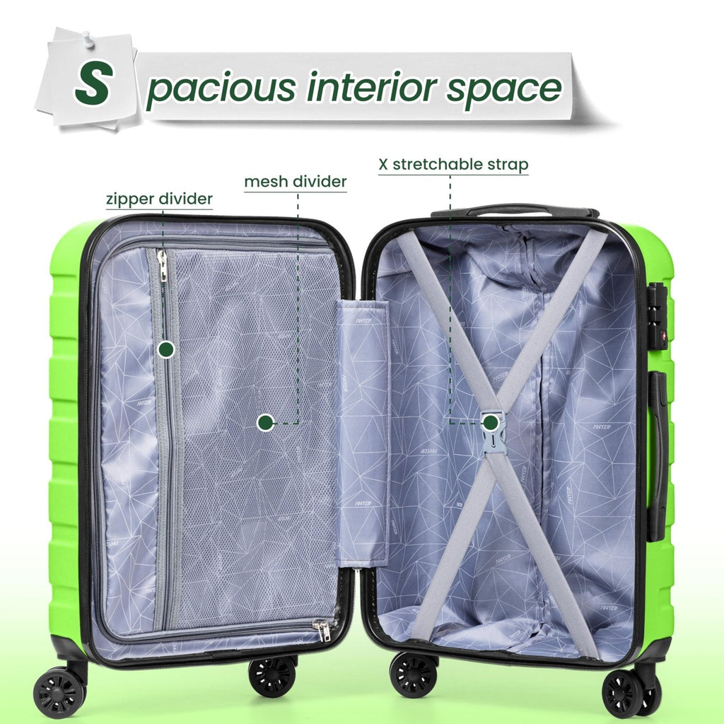 AnyZip Luggage Sets 3 Piece Hardshell Suitcase Set PC ABS Lightweight Travel Suitcases with 4 Double Spinner Wheels TSA Lock 20 24 28 Inch Apple Green
