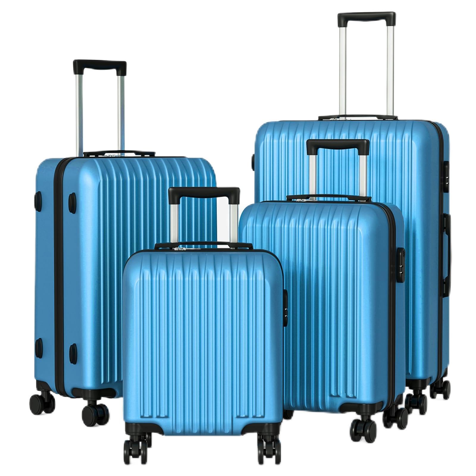 Apelila 4 Piece Luggage Sets for Travel, Hardshell Suitcase with Spinner Wheels (18/20/24/28 Inch), Lightweight Carry On & Checked Luggage for Family Vacation (Blue-Line)