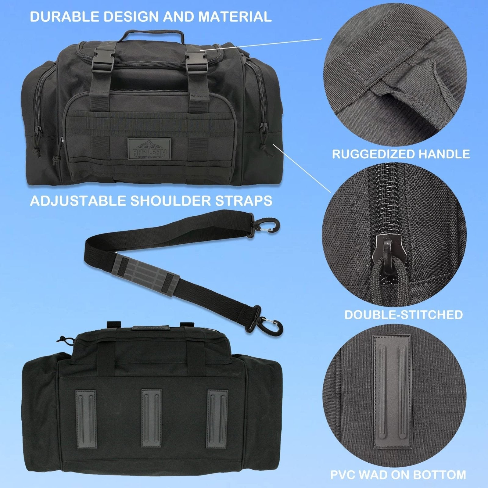 APRILBAY Duffel Bag – Heavy Duty Tactical Gym Bag for Men, Splashwater - Proof Weekender Travel Bag for Basketball, Football, Soccer, Hiking, and Hunting (Black)