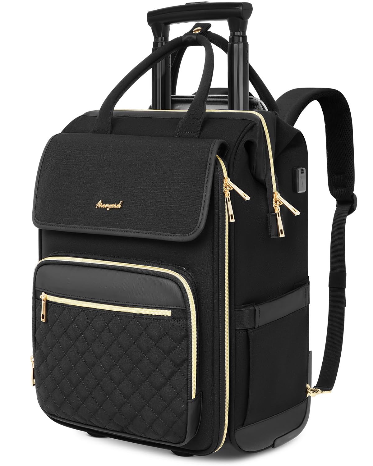 Arcoyard Rolling Backpack for Women, Travel Rolling Laptop Backpack with Wheels, Vertical & Horizontal Storage 2 In 1, Flip-Top Design, Water-Resistant Overnight College Underseat Carry on Luggage