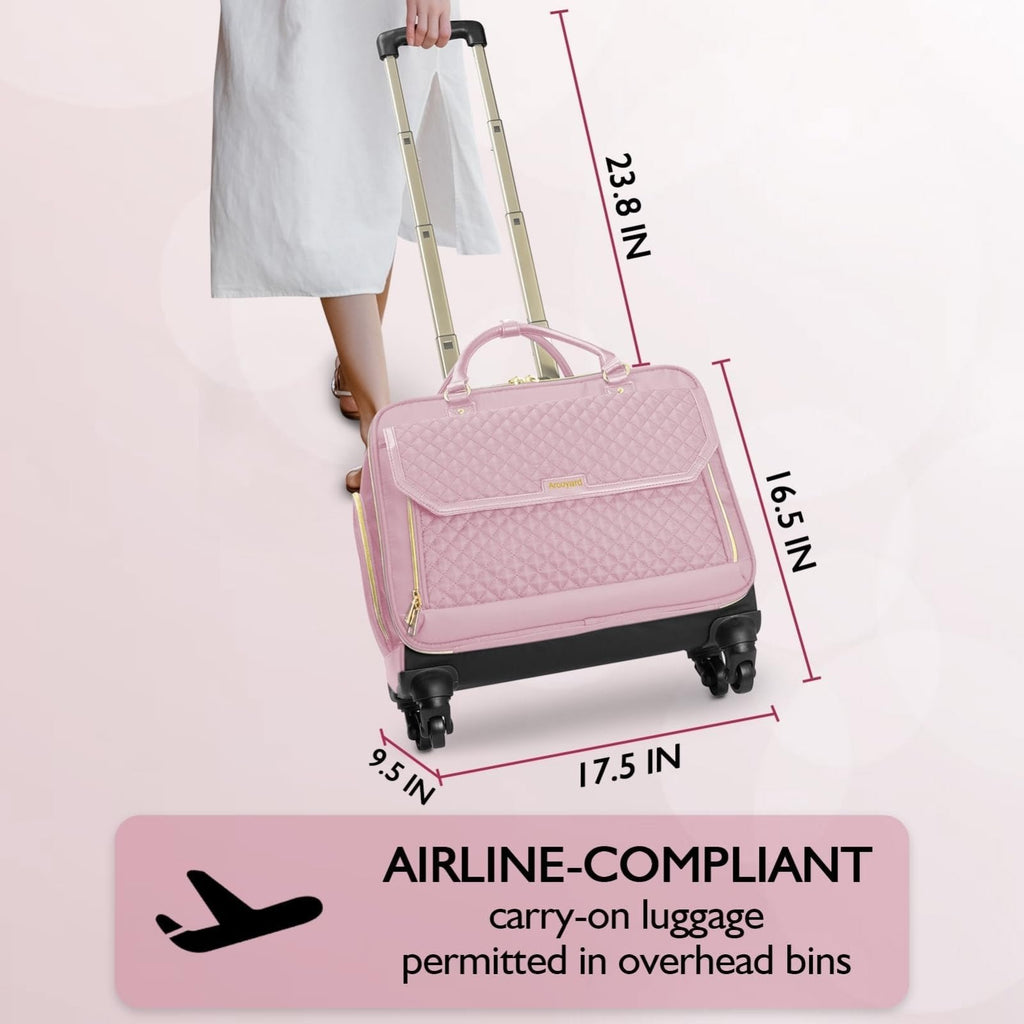 Arcoyard Rolling Laptop Bag, Briefcase for Women with 4 Spinner Wheels and Telescopic Extendable Handle, Roller Computer Bag for Work Travel Carry On Luggage, TSA Friendly Design, Pink