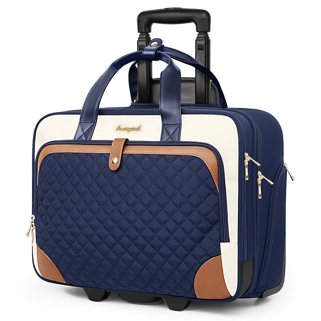 Arcoyard Rolling Laptop Bag, Rolling Briefcase for Women with Waterproof Pocket, 16 Inch Computer Bag, Underseat Carry On Luggage with Wheels for Work Travel Business, Lightweight Navy Blue Brown