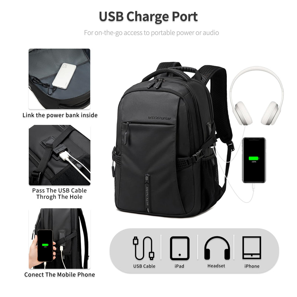 ARCTIC HUNTER AH Business Laptop Backpack for Men Work Commuting, 30L Large Travel Carry On Backpack Flight Approved for Airplane, Professional Adult College Backpacks Casual Daypack, Black