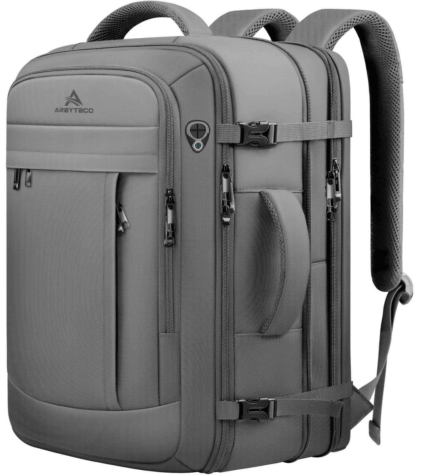 AREYTECO Carry On Backpack, 50L Extra Travel Laptop Backpack for Men Women, Big Bag Business Travel Essentials Gifts for men, 17 Inch Laptop Backpack Computer Bag Gifts for Him Men, Grey