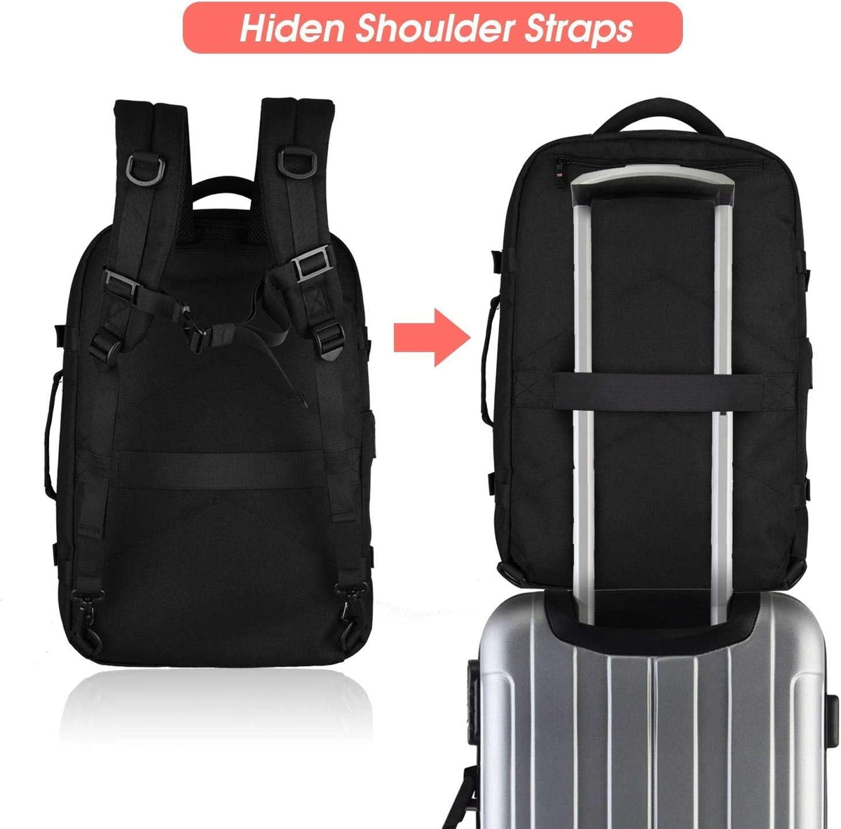 Asenlin 40L Travel Backpack for Women Men,Flight Approved Carry On Backpack with 17 Inch Laptop Compartment,Water Resistant Computer Backpack for College Weekender Overnight Daypack,Black