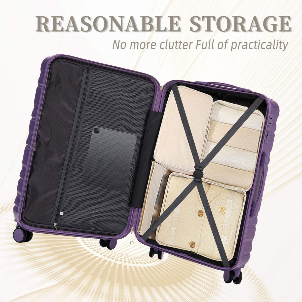 Attjuoly Lightweight 3 - Piece purple luggage Sets - 20"/24"/28" ABS+PC Hardshell Spinner Suitcase with 360°Wheels & TSA Lock, suitcases with wheels