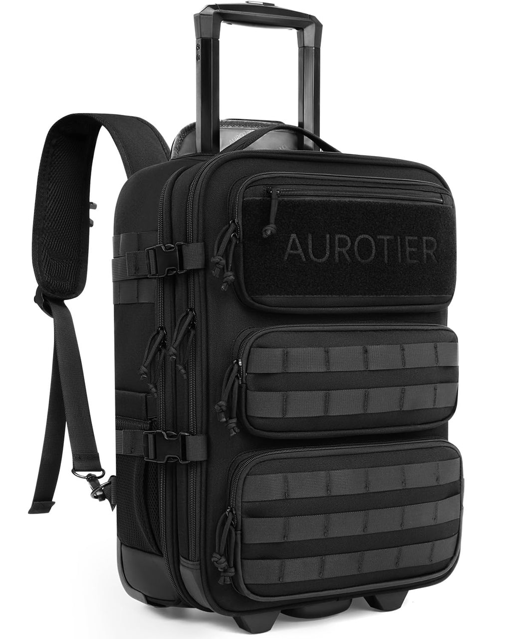 AUROTIER Rolling Tactical Laptop Backpack, 17 Inch Wheeled Computer Backpack for Men and Women, Roller Carry on Luggage for Work Travel, Overnight Molle Outdoor Hiking Bag with Wheels, Black