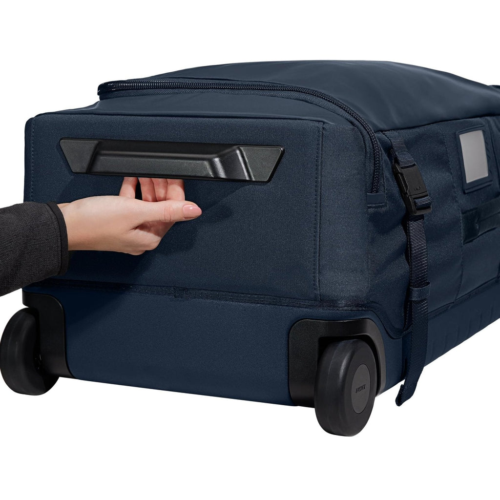 Away Active Rolling Duffle 85L - Large Travel Duffle Bag with Wheels, Durable Checked Luggage Suitcase for Men & Women, Foldable Weekender Bag, Navy Blue