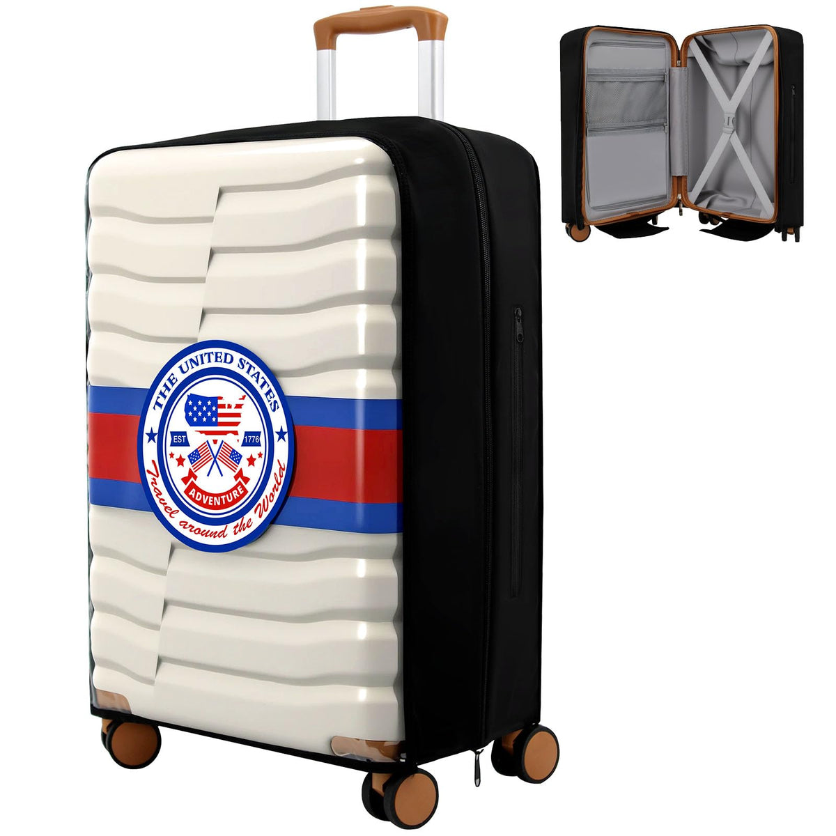 AzulHome Suitcase cover - designed with travel elements to easily identify airports
