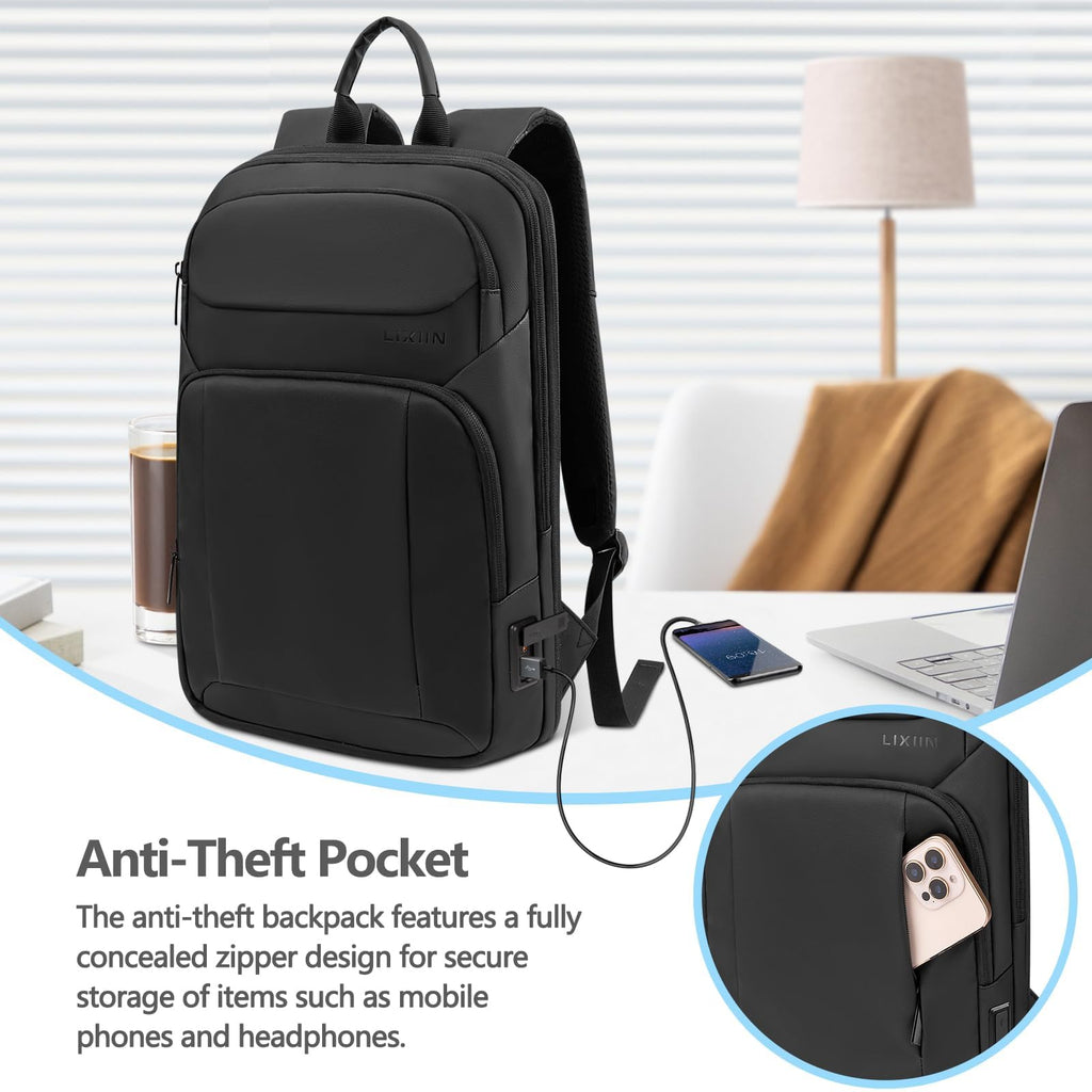 Backpack for Men Slim & Expandable Travel Laptop Backpack with USB Charging Port Water Resistant Anti - Theft Business Backpack Fits 15.6In Laptop for Commute Work College with Small Bag(Business Black)