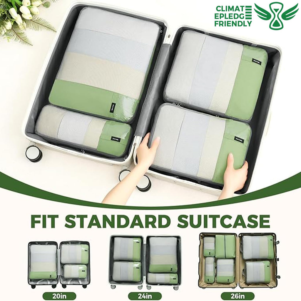 BAGAIL 6 Set Lightweight Compression Packing Cubes with Packing List, Anti - Tearing Expandable Organizer Bags for Travel, Matcha Green