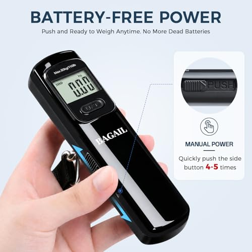 BAGAIL Digital Luggage Scale, 110lbs Hanging Baggage Scale with Large LCD Display,Portable Suitcase Weighing Scale,Travel Luggage Weight Scale with Hook,Strong Straps for Travelers(Pure Black)