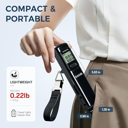 BAGAIL Digital Luggage Scale, 110lbs Hanging Baggage Scale with Large LCD Display,Portable Suitcase Weighing Scale,Travel Luggage Weight Scale with Hook,Strong Straps for Travelers(Pure Black)