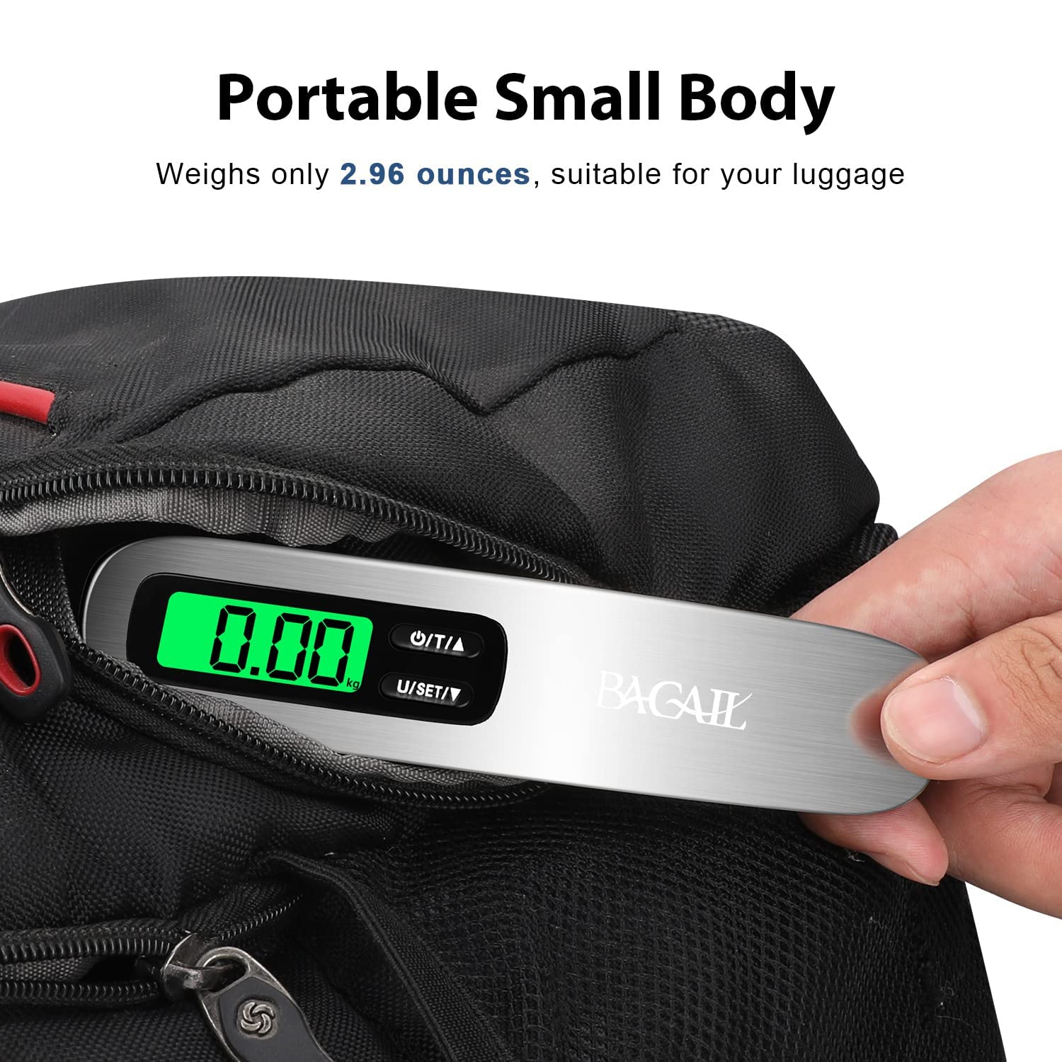 BAGAIL Digital Luggage Scale,110lbs Hanging Baggage Scale with Backlit LCD Display,Portable Suitcase Weighing Scale,Travel Luggage Weight Scale with Hook,Strong Straps for Travelers(Silver)