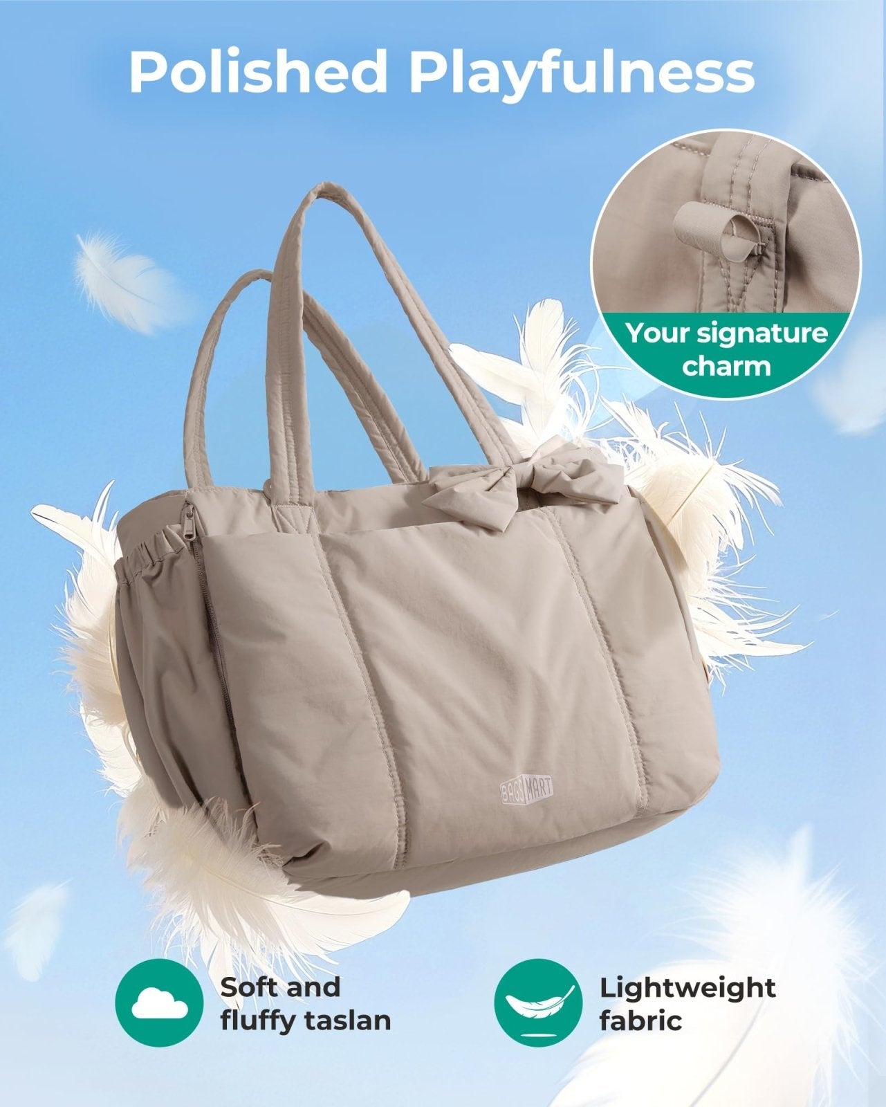 BAGAMSRT Crush Bow Tote Bag for Women, Large Work Tote with 40oz Tumbler, Puffer Travel Tote Bag for Work, Yoga, Gym