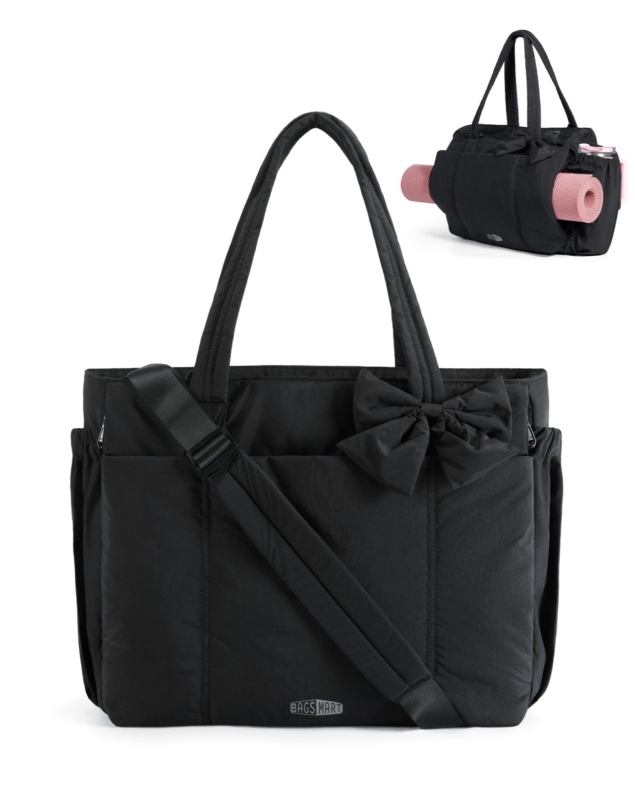 BAGAMSRT Crush Bow Tote Bag for Women, Large Work Tote with 40oz Tumbler, Puffer Travel Tote Bag for Work, Yoga, Gym