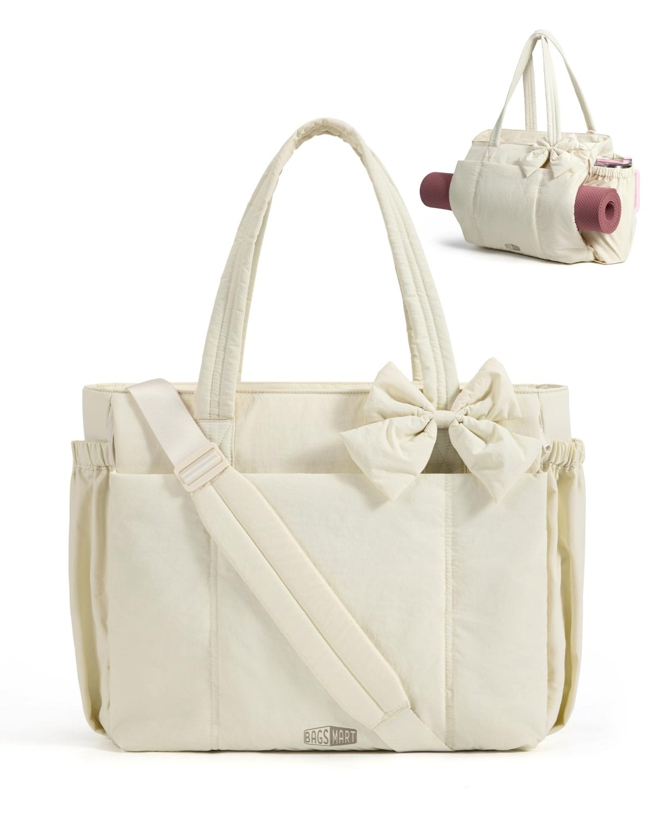 BAGAMSRT Crush Bow Tote Bag for Women, Large Work Tote with 40oz Tumbler, Puffer Travel Tote Bag for Work, Yoga, Gym