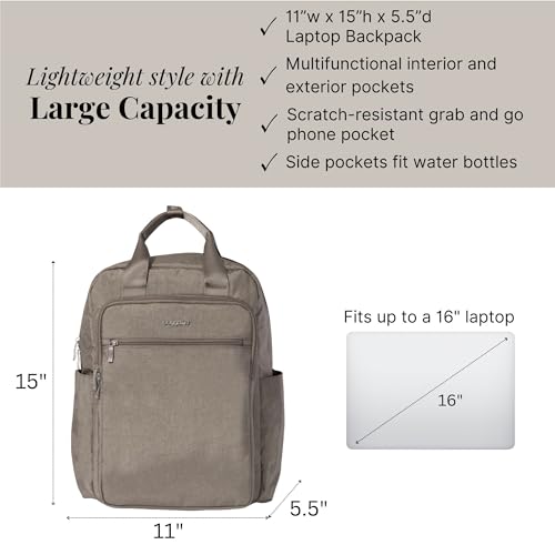 Baggallini Commuter Laptop Backpack - Lightweight 15x11 Travel Backpack w/RFID & Luggage Sleeve
