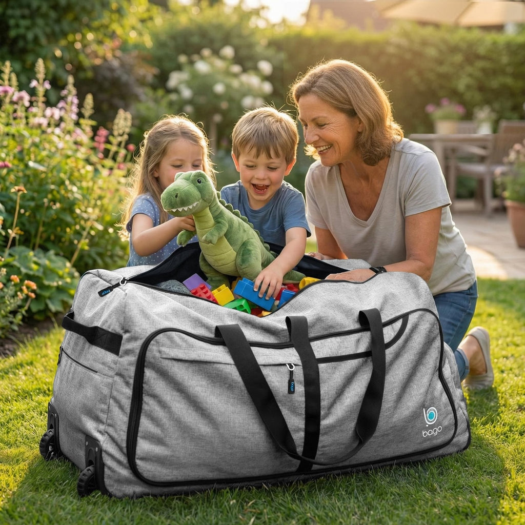 Bago Rolling Duffle Bag with Wheels - 31" 120L Foldable Weekender Bag, Waterproof Travel Duffel Bag, Heavy Duty Lightweight Duffle Bag for Traveling, Rolling Duffel Bag with Wheels (SnowGray0023)
