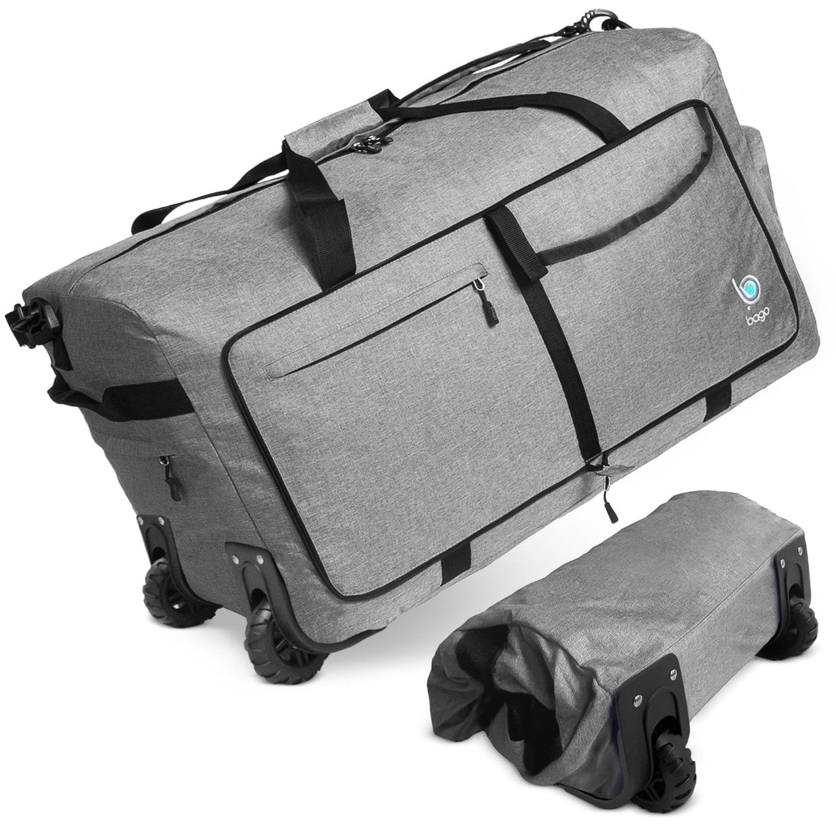 Bago Rolling Duffle Bag with Wheels - 31" 120L Foldable Weekender Bag, Waterproof Travel Duffel Bag, Heavy Duty Lightweight Duffle Bag for Traveling, Rolling Duffel Bag with Wheels (SnowGray0023)