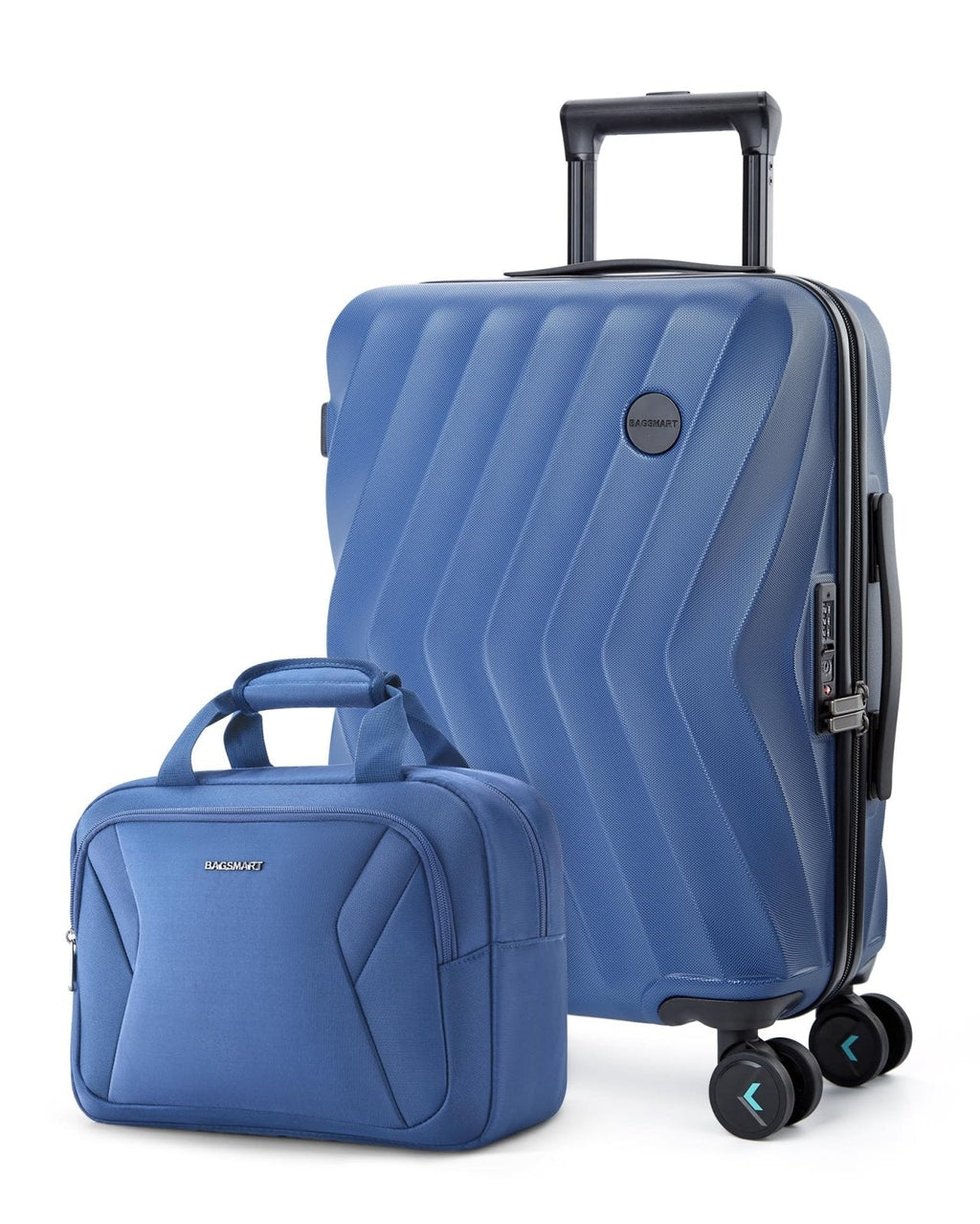 BAGSMART 2 Piece Carry On Luggage Set, PC Hardside Suitcase Airline Approved, 20 Inch Spinner Wheels Travel Luggage Hard Shell with Duffle Bag for Men Women, Blue