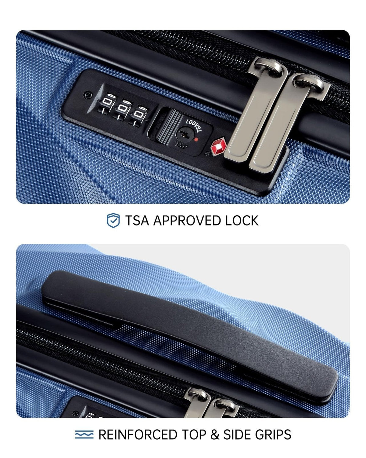 BAGSMART 2 Piece Carry On Luggage Set, PC Hardside Suitcase Airline Approved, 20 Inch Spinner Wheels Travel Luggage Hard Shell with Duffle Bag for Men Women, Blue