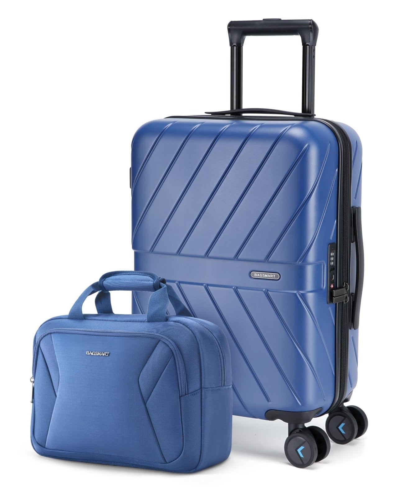 BAGSMART 2 Piece Luggage, 20 Inch Carry On Suitcase with Spinner Wheels, Polycarbonate Material, Blue