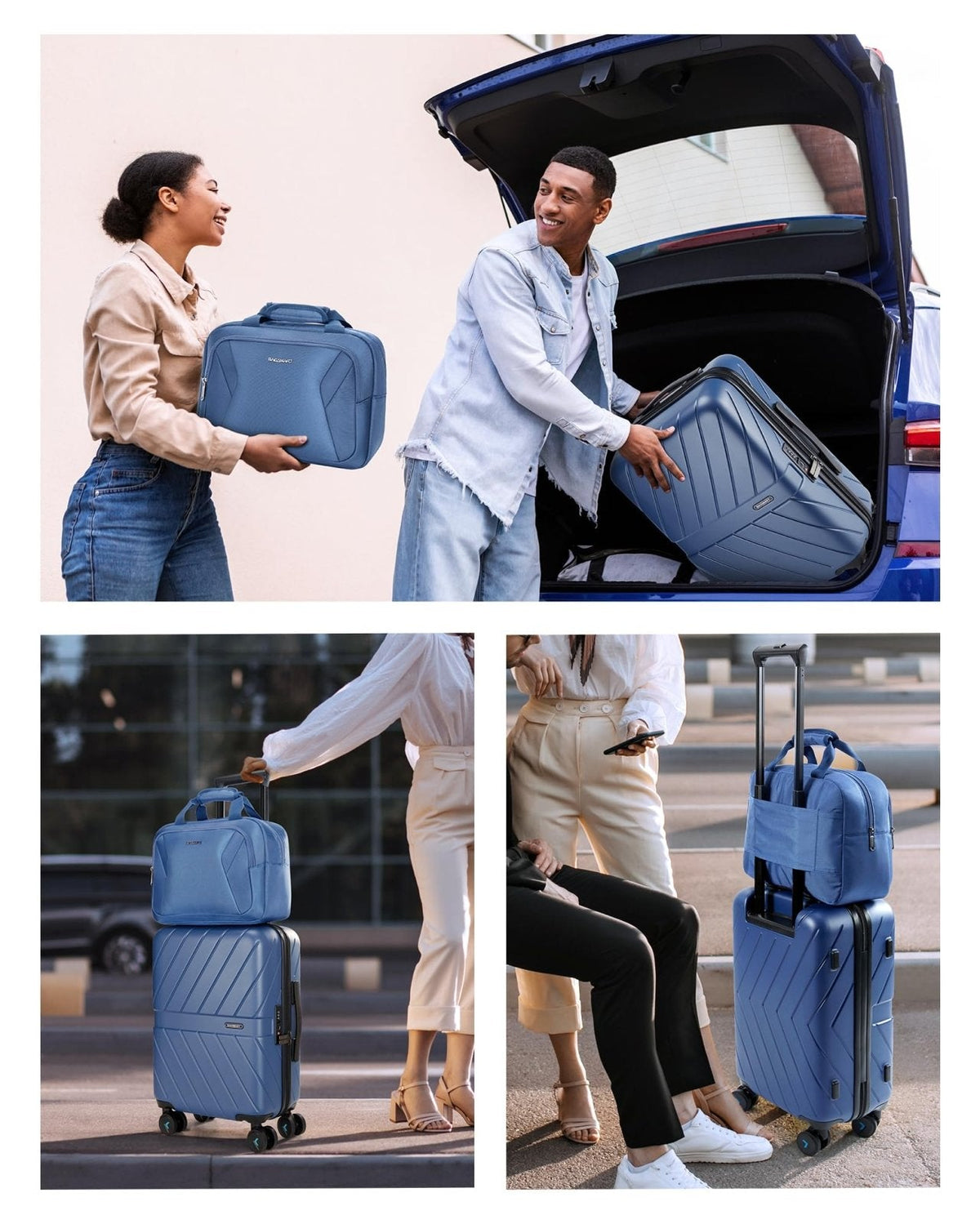 BAGSMART 2 Piece Luggage, 20 Inch Carry On Suitcase with Spinner Wheels, Polycarbonate Material, Blue
