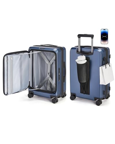 BAGSMART 20" Expandable Top-Opening Carry-On, Double Spinner, TSA, Blue