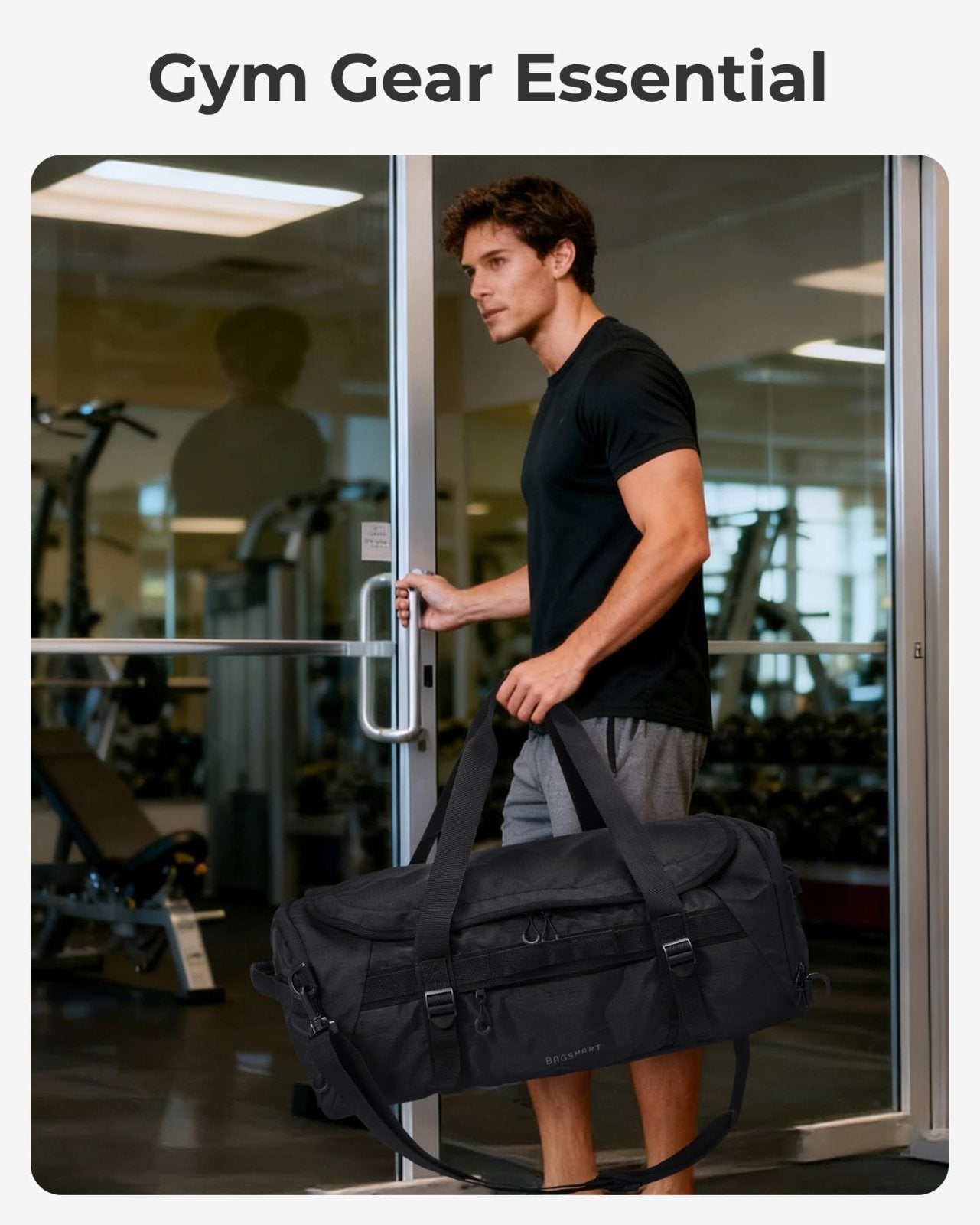 BAGSMART 4 - IN - 1 Duffle Bag for Travel, 40L Travel Bag Gym Duffle, TSA Carry on Backpack with Shoes Compartment & Wet Pocket, Water - resistant Workout Duffel, Black