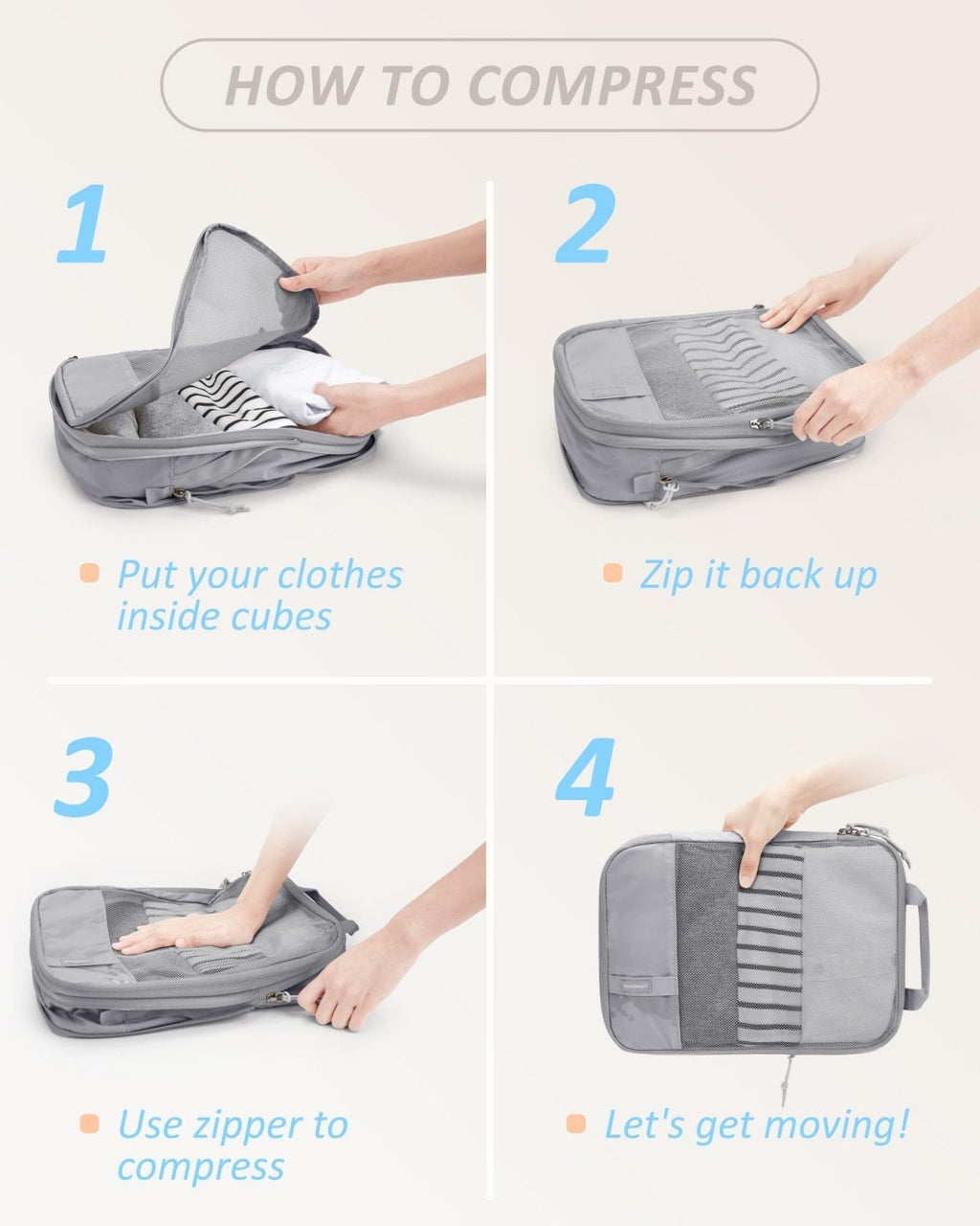 BAGSMART 4 Set Compression Packing Cubes - Lightweight Travel Essentials for Men - Durable Luggage Organizer Bags