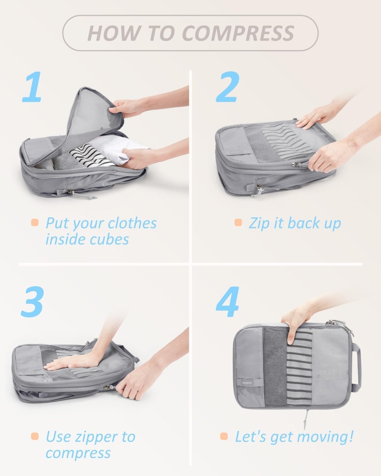 BAGSMART 4 Set Compression Packing Cubes - Lightweight Travel Essentials for Men - Durable Luggage Organizer Bags