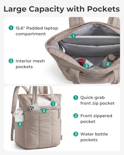BAGSMART Backpack for Women, 15.6 Inch Tote Backpack for Travel, Chocolate