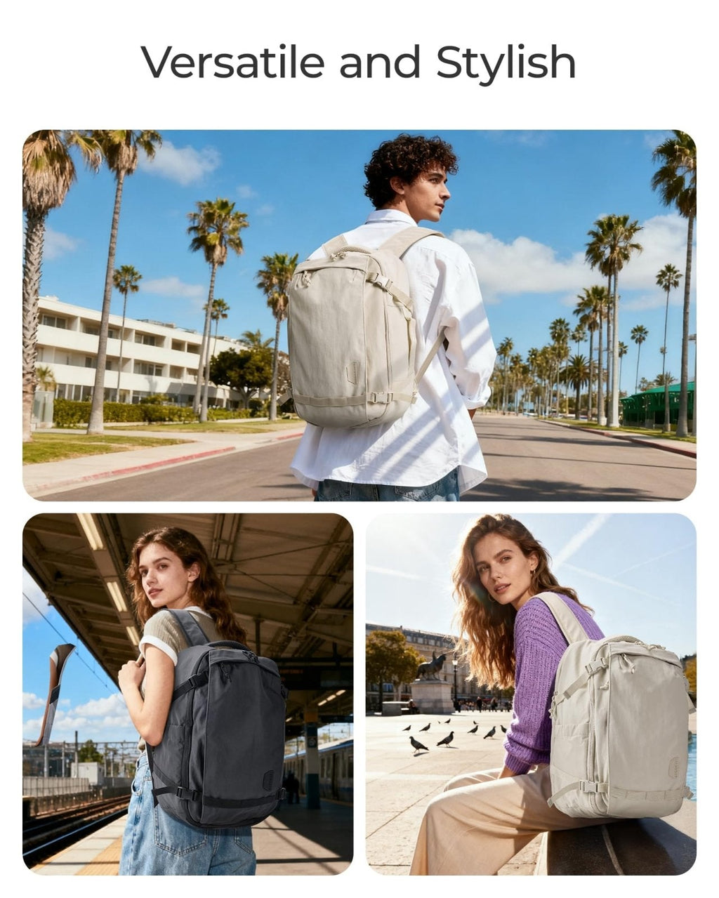 BAGSMART Blast Travel Backpack, 17.3 Inch Carry On Backpack Flight Approved, TSA Approved Personal Item Travel Bag, Water Resistant Weekender Bag Luggage Daypack, Beige