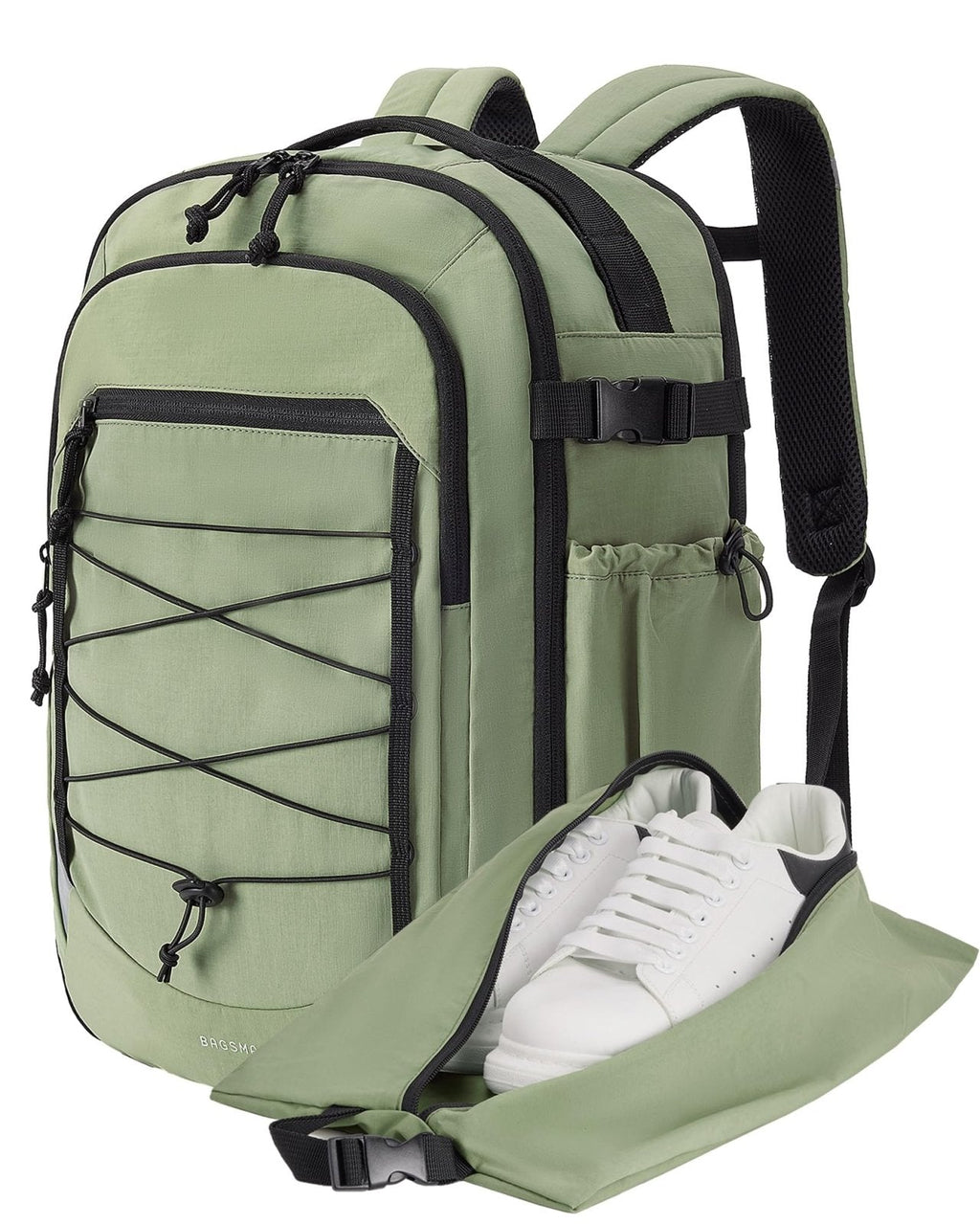 BAGSMART Carry On Backpack, 17.3 Inch Large Travel backpack Carry On Flight Approved, Personal Item Backpack Travel Bag With Shoe Bag, 27L Water Resistant Casual Daypack, Green