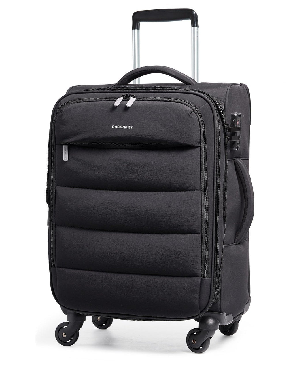 BAGSMART Carry On Luggage 22x14x9 Airline Approved, 20 Inch Soft Suitcase with Wheels, Lightweight Spinner Carry on Suitcase with PVC Wet/Dry Pockets for Short Trip, Black