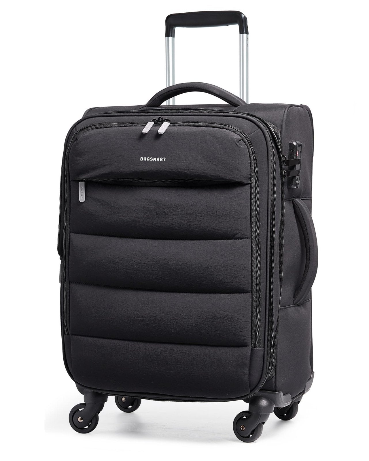 BAGSMART Carry On Luggage 22x14x9 Airline Approved, 20 Inch Soft Suitcase with Wheels, Lightweight Spinner Carry on Suitcase with PVC Wet/Dry Pockets for Short Trip, Black