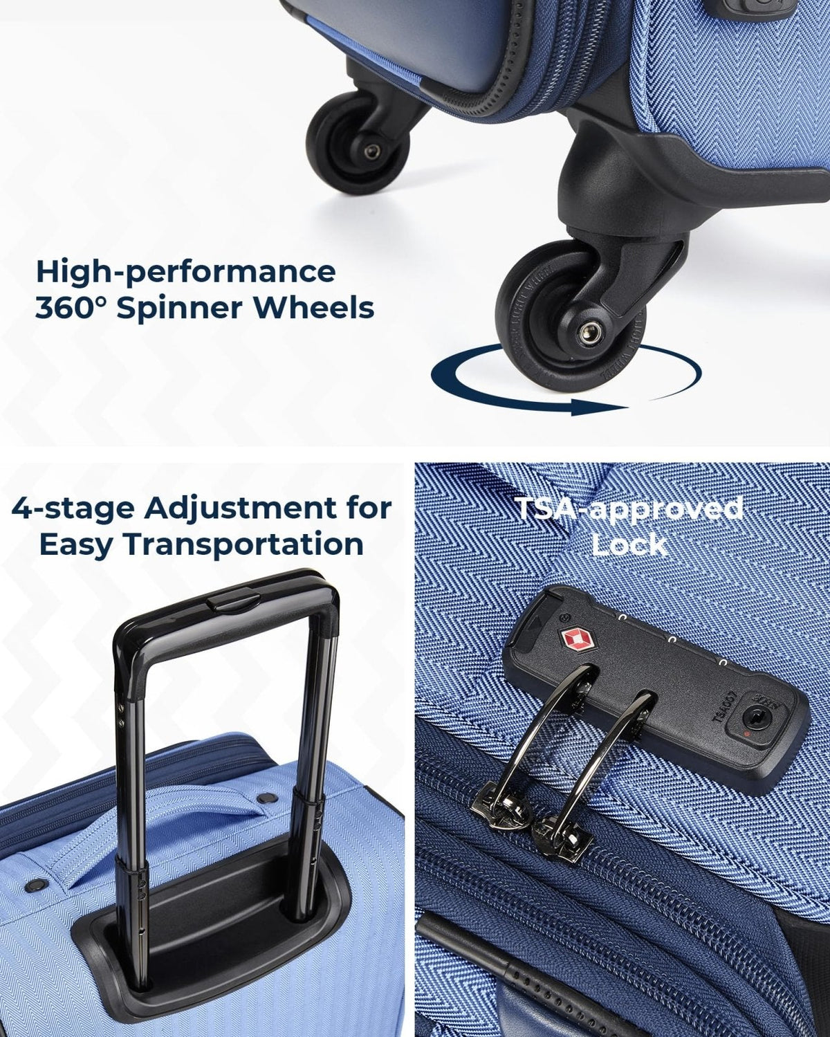 BAGSMART Carry - On Luggage Airline Approved, 20 inch Expandable Suitcase with Duffel bag, Softside Lightweight Suitcases with Spinner Wheels, Blue