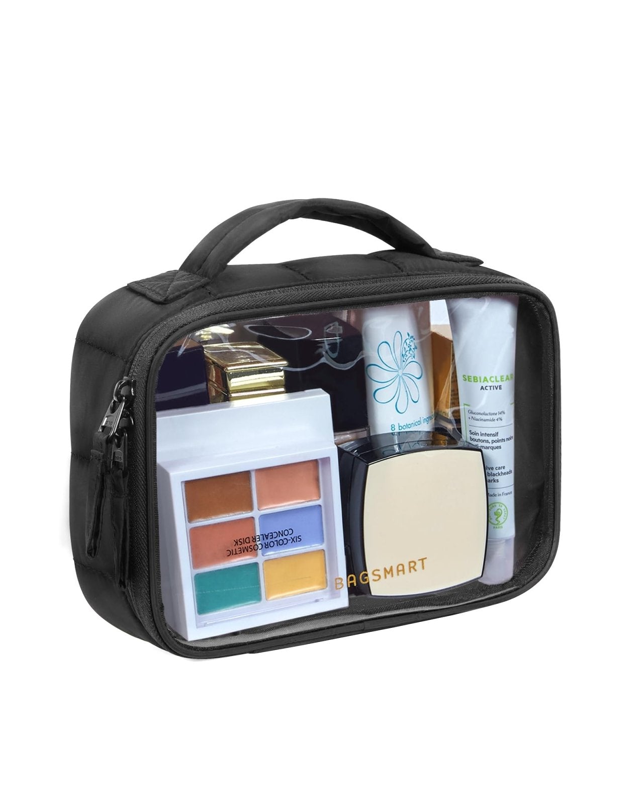 BAGSMART Clear TSA-Approved Toiletry Bag, Large Opening Quart Sized Makeup Bag with Handle, Double Zipper, Clear Cosmetic Organizer for Women